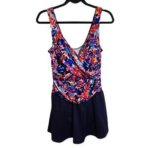 Suddenly Slim By Catalina One Piece Swimsuit Bathing Suit Floral Plus Size 16W